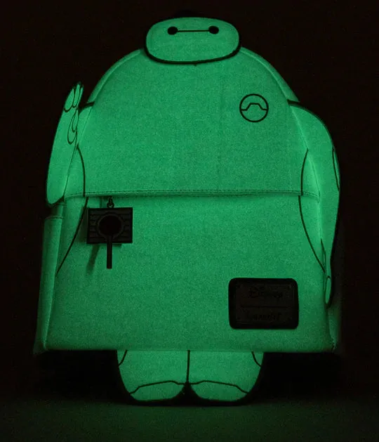 10" Disney : Big Hero 6 - Talking Baymax Glow In The Dark Faux Leather Mini Backpack Bag Loungefly Exclusive