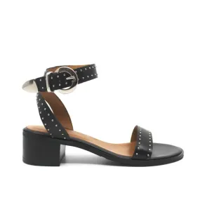 4181 Black | Low heel studded leather sandal