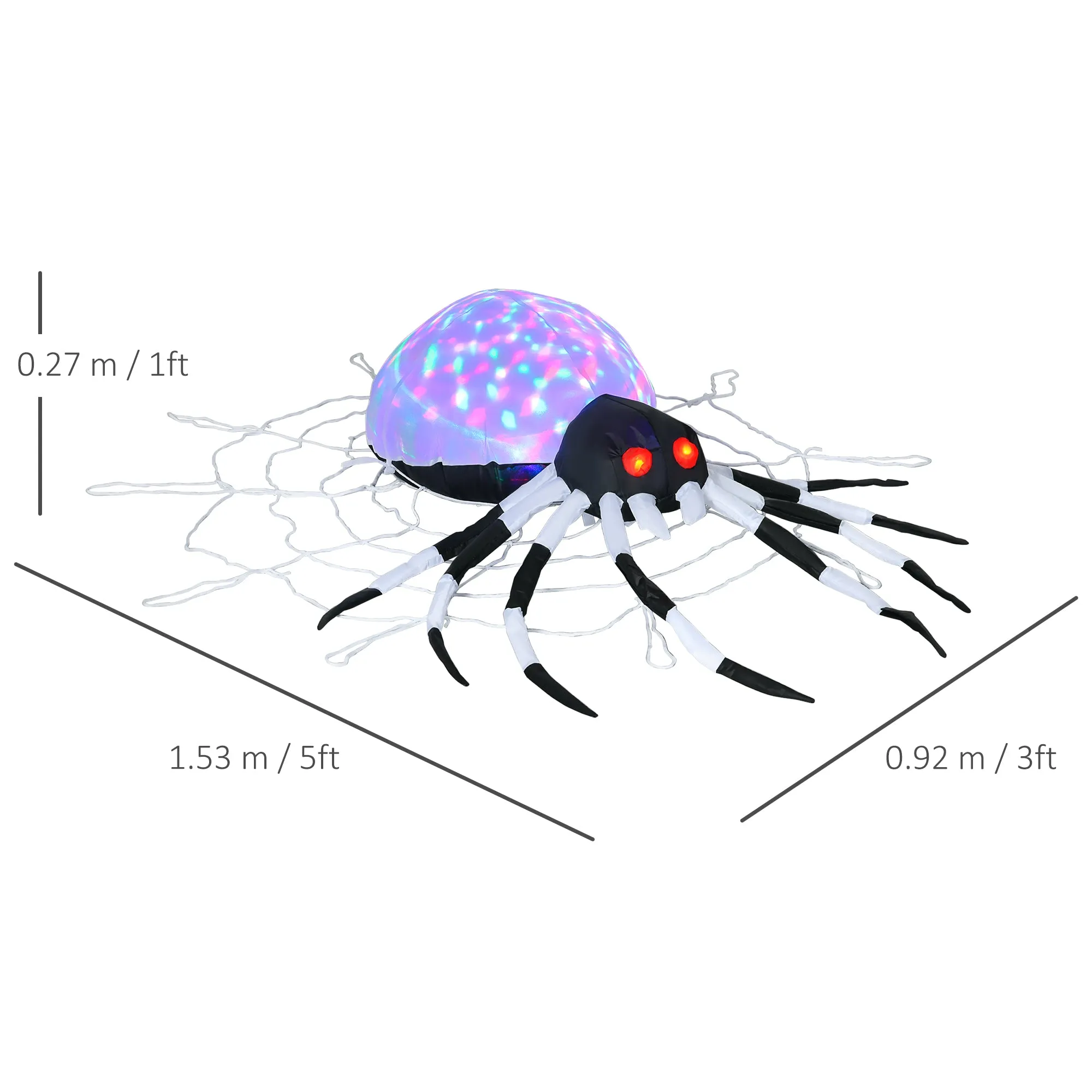 5FT Long Halloween Inflatable Spider, Hanging Giant Spider with Colourful LED Light, Blow-Up Outdoor LED Garden Display for Lawn, Party