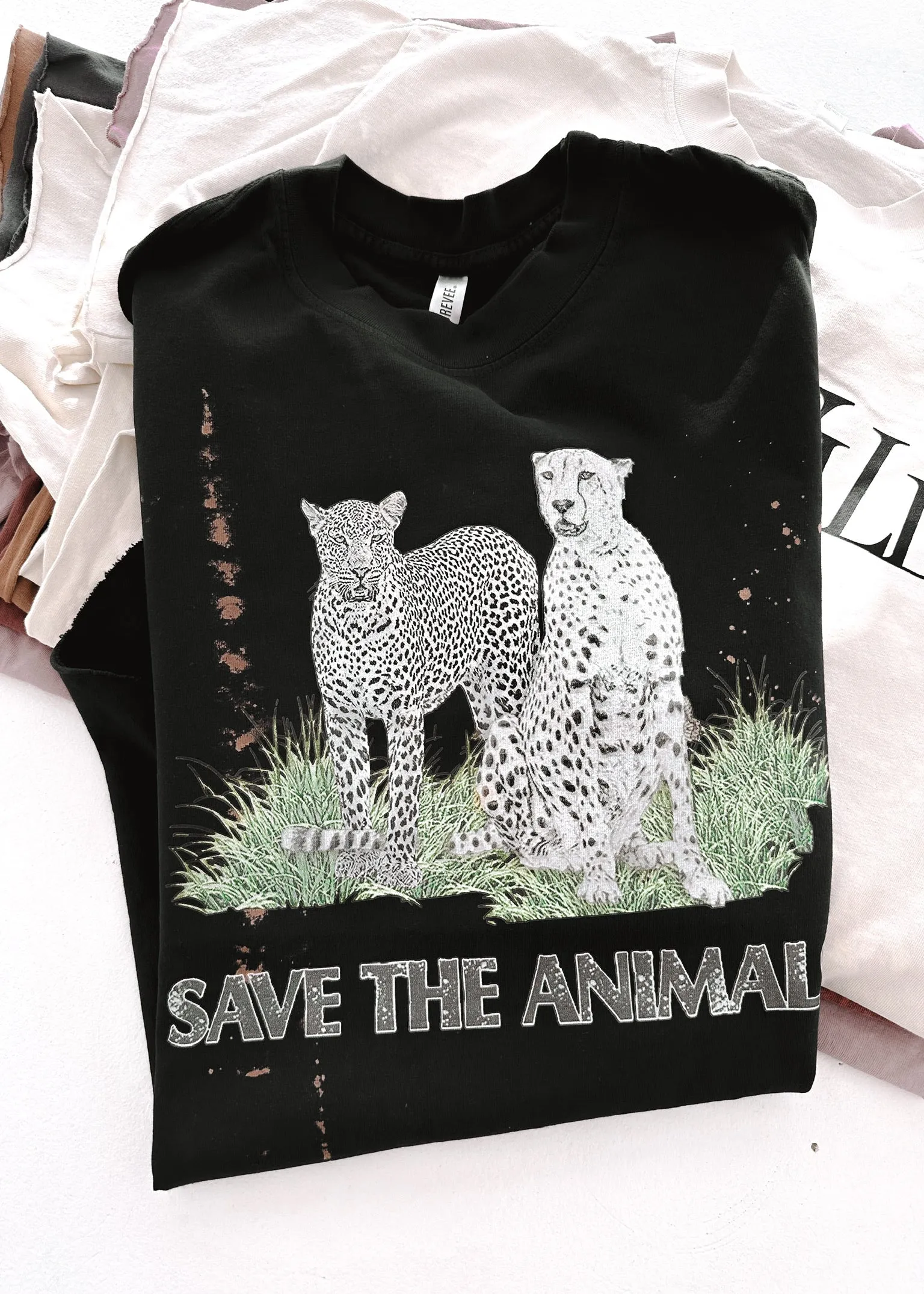 90's SAVE THE ANIMALS VINTAGE BLEACHED OUT SIDE SLIT TEE