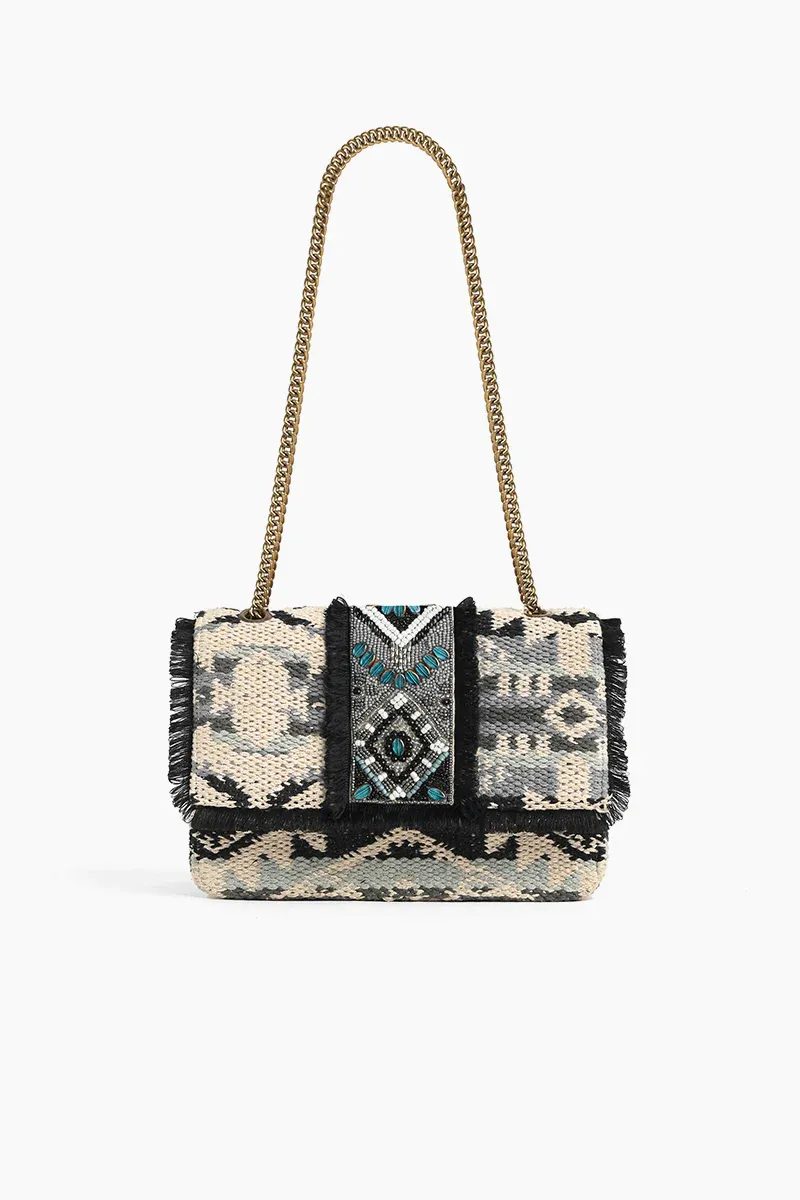 AB23-798 America & Beyond Southwest Stone Beaded Shoulder Bag