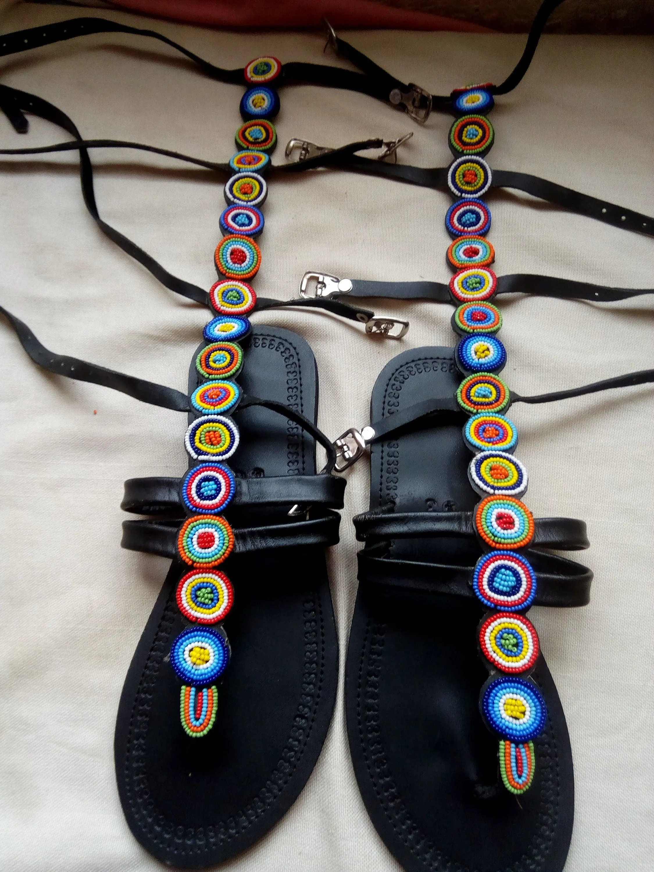 African Masaai/maasai/masai beaded gladiators sandals in rainbow colors and buckles with free shipping