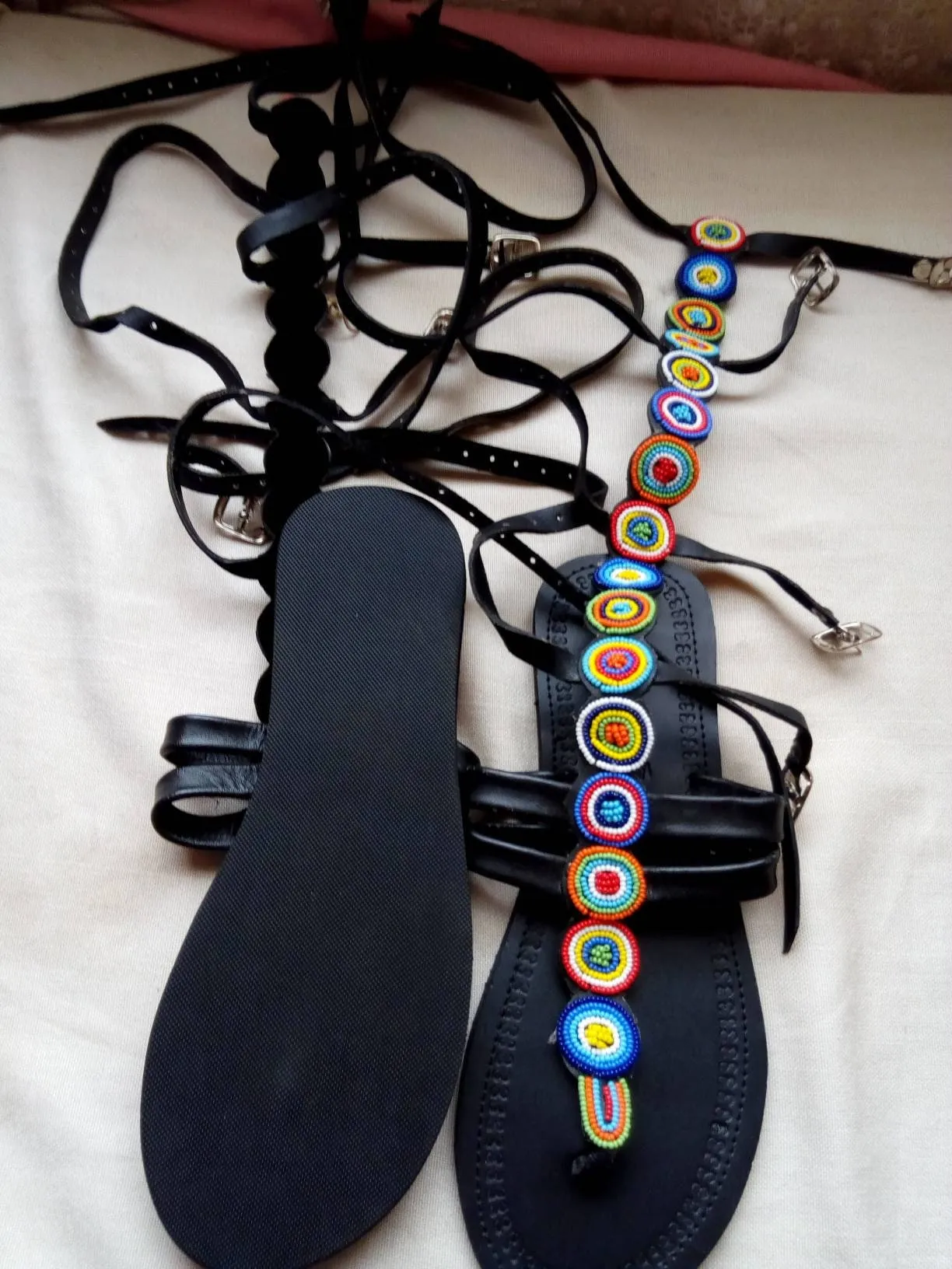 African Masaai/maasai/masai beaded gladiators sandals in rainbow colors and buckles with free shipping