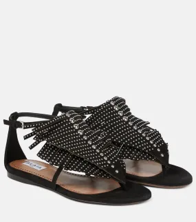 Alaïa Embellished Suede Strap Sandals, Black