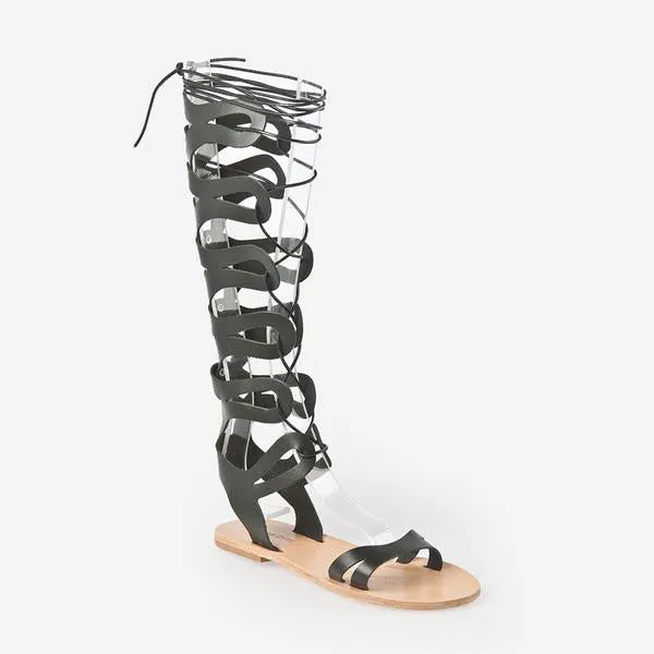 Alasia Lifestyle Athena Knee High Gladiator Sandals - Black