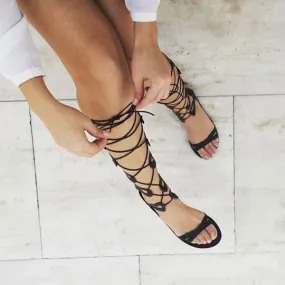 Alasia Lifestyle Athena Knee High Gladiator Sandals - Black