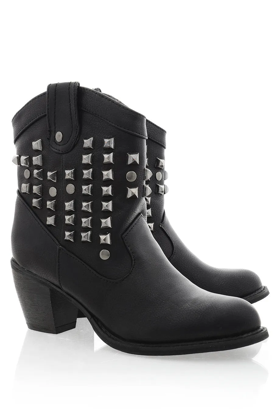 ALISHA Black Studded Ankle Boots