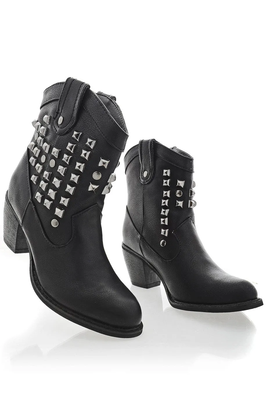 ALISHA Black Studded Ankle Boots