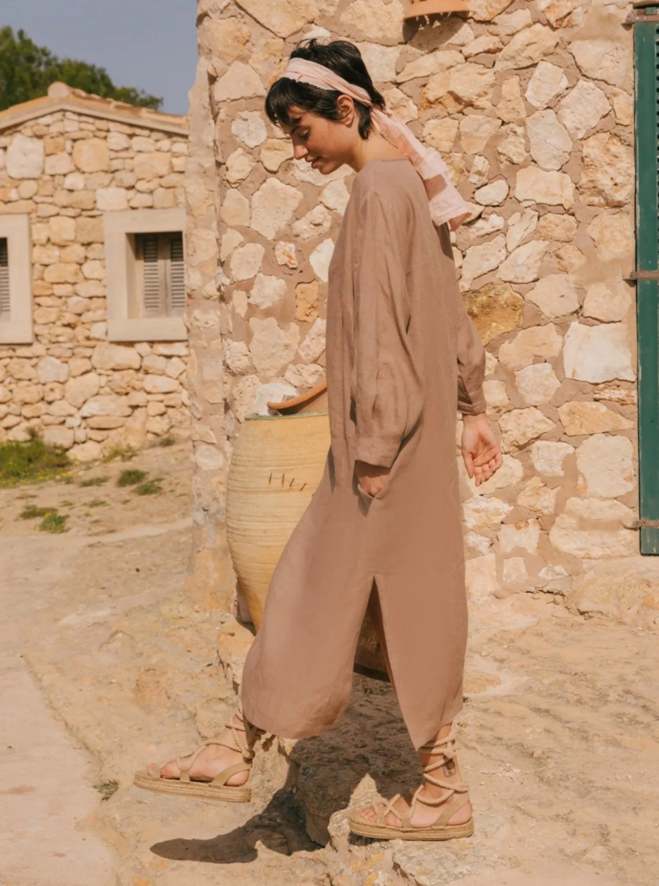 Amalia Long-Length Linen Dress - Rosy Brown