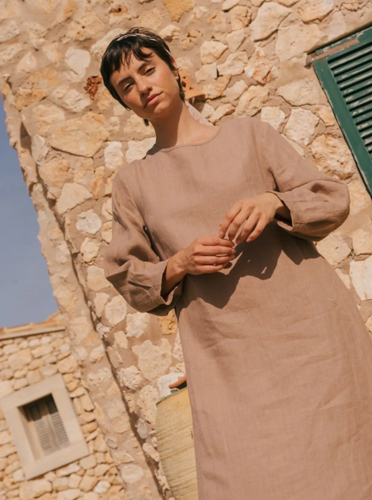 Amalia Long-Length Linen Dress - Rosy Brown