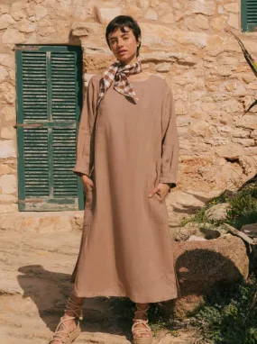 Amalia Long-Length Linen Dress - Rosy Brown