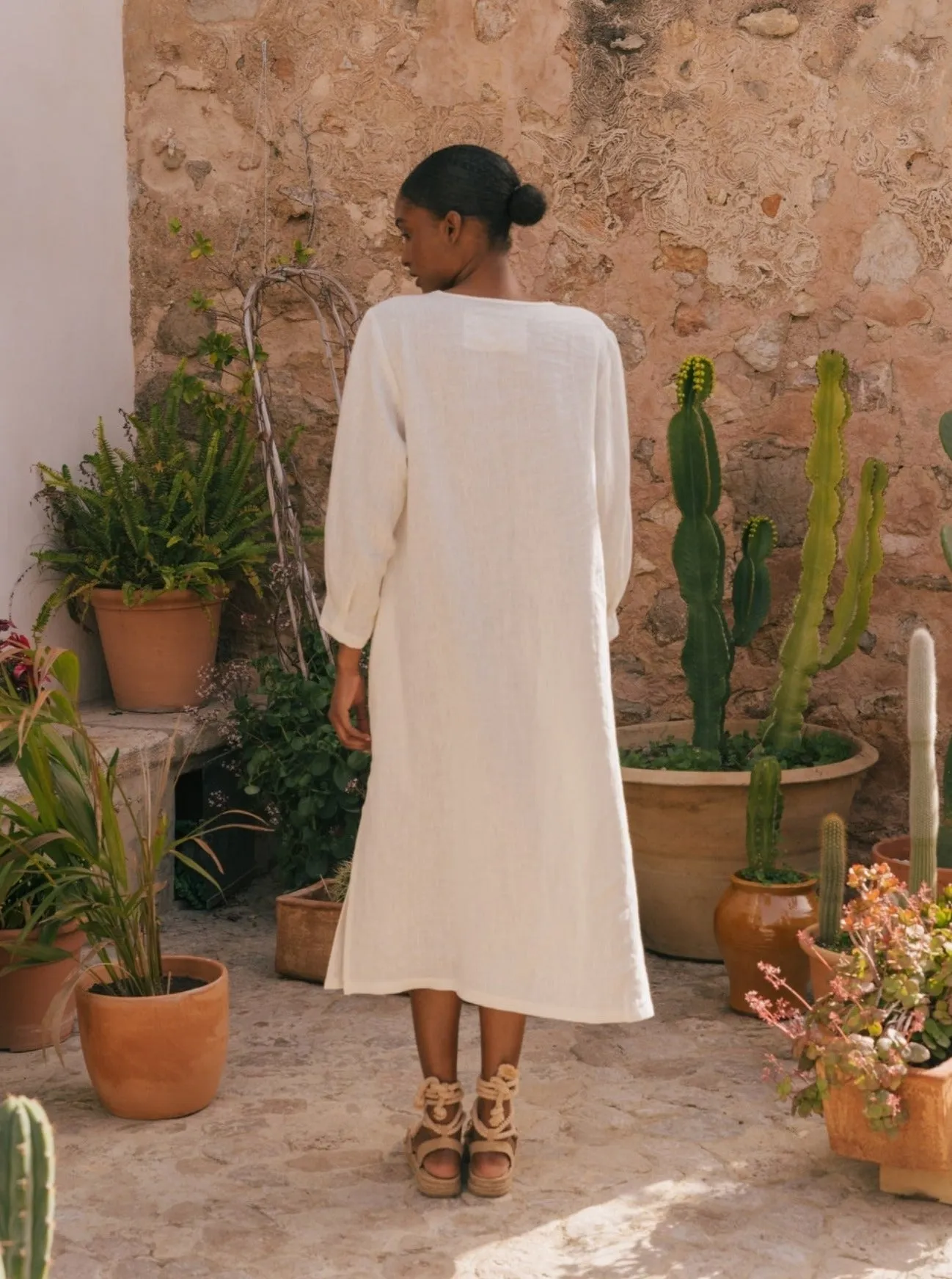 Amalia Long-Length Linen Dress - White