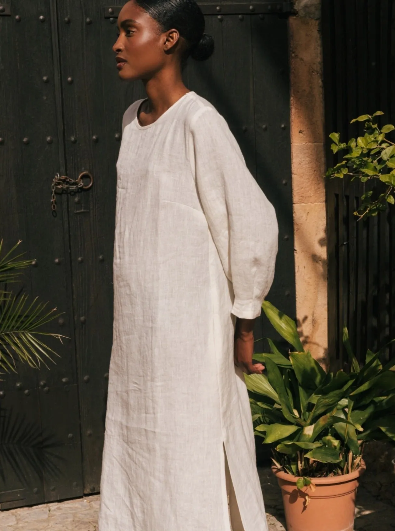 Amalia Long-Length Linen Dress - White