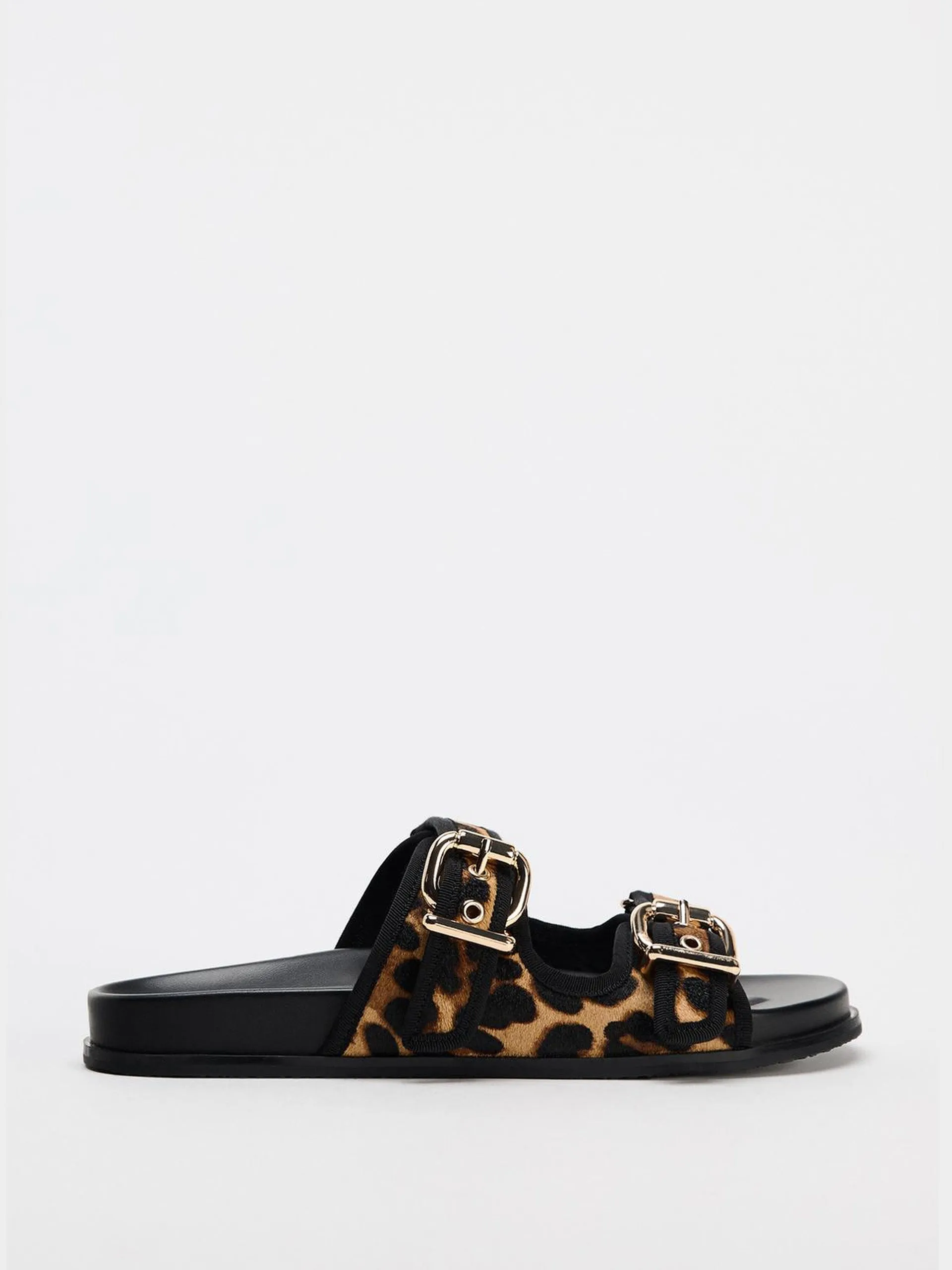 Animal print leather flat sandals