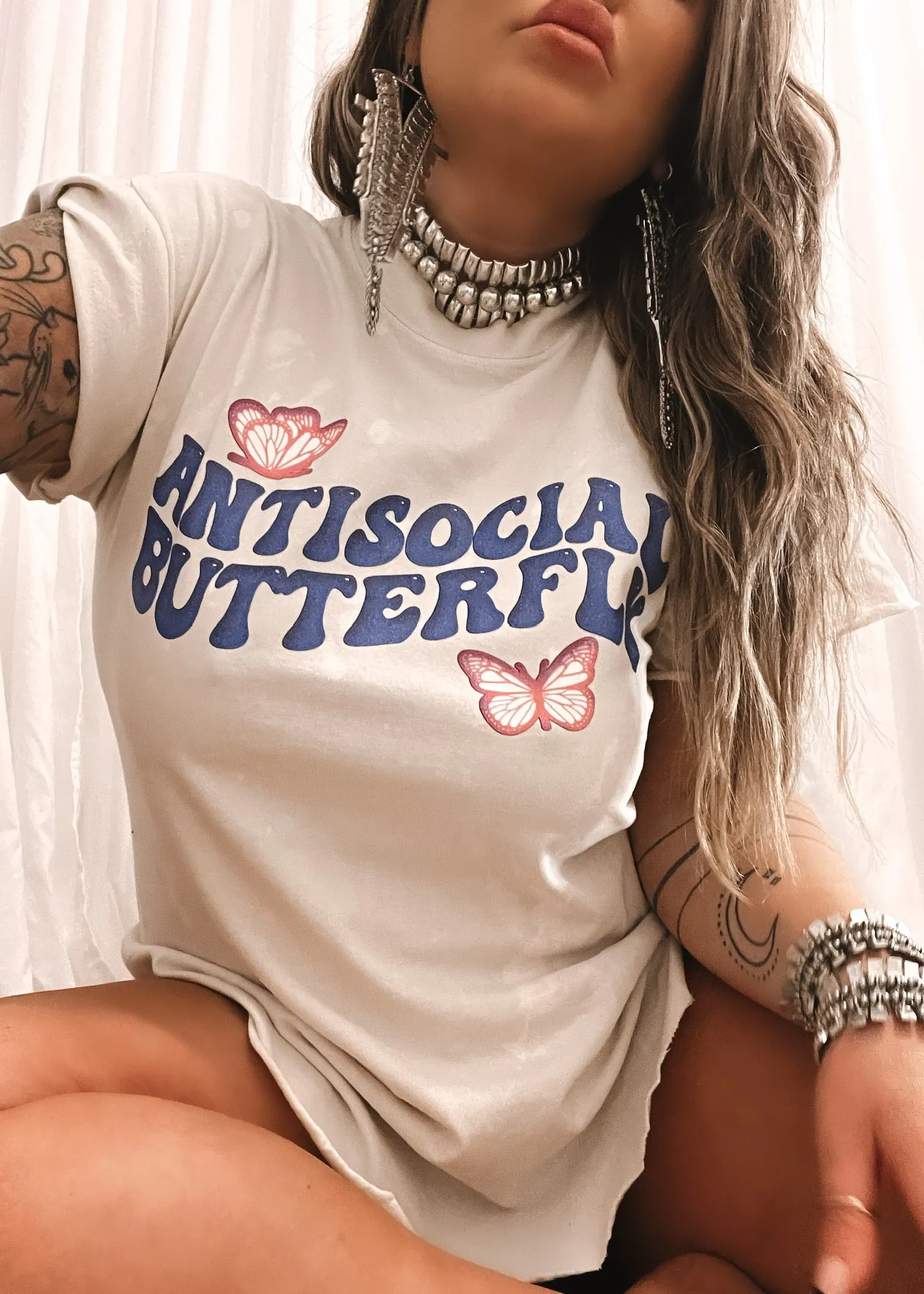 ANTISOCIAL BUTTERFLY BLEACHED OUT SIDE SLIT TEE