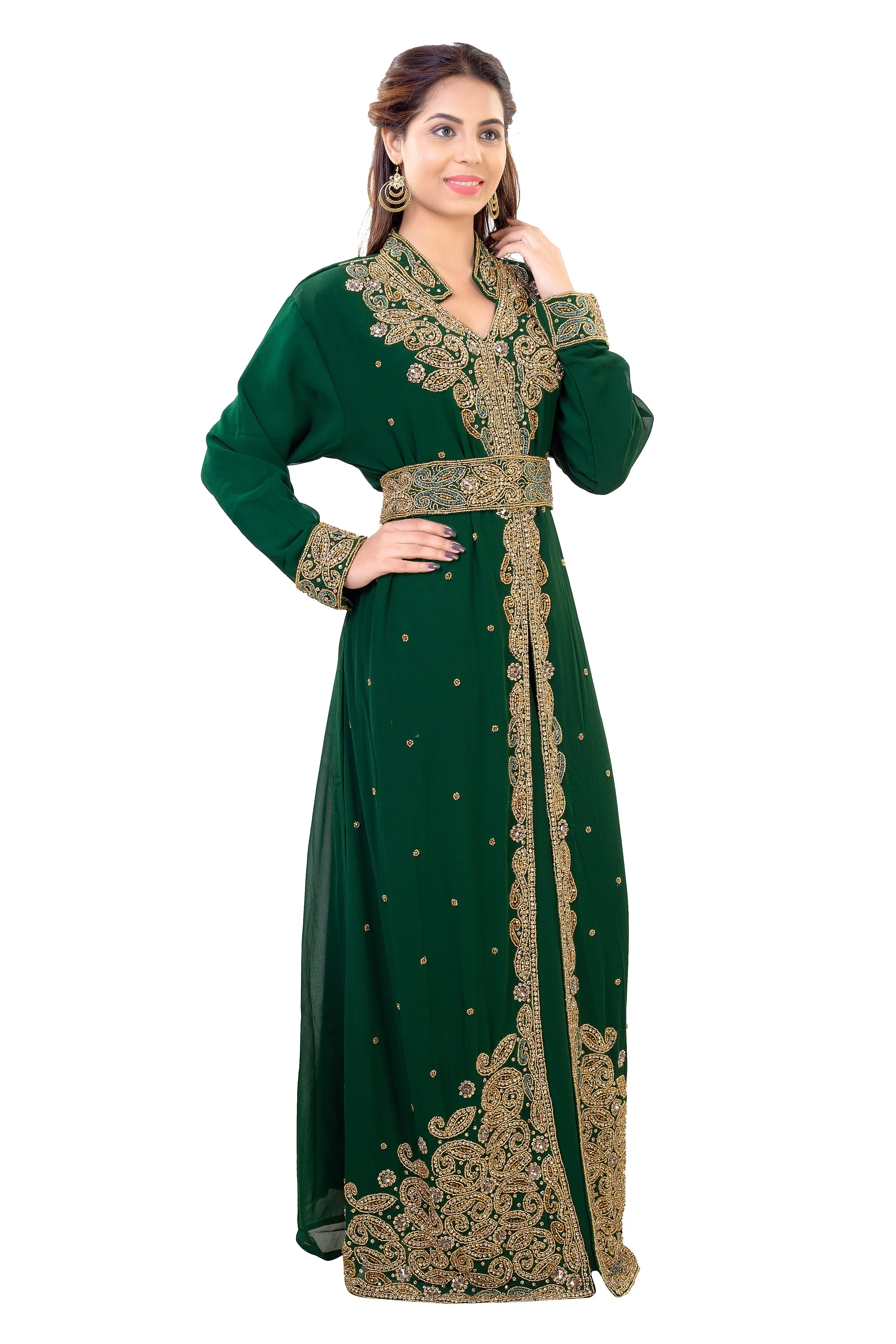 Arabian Jalabiya Collared Neck Kaftan Dress