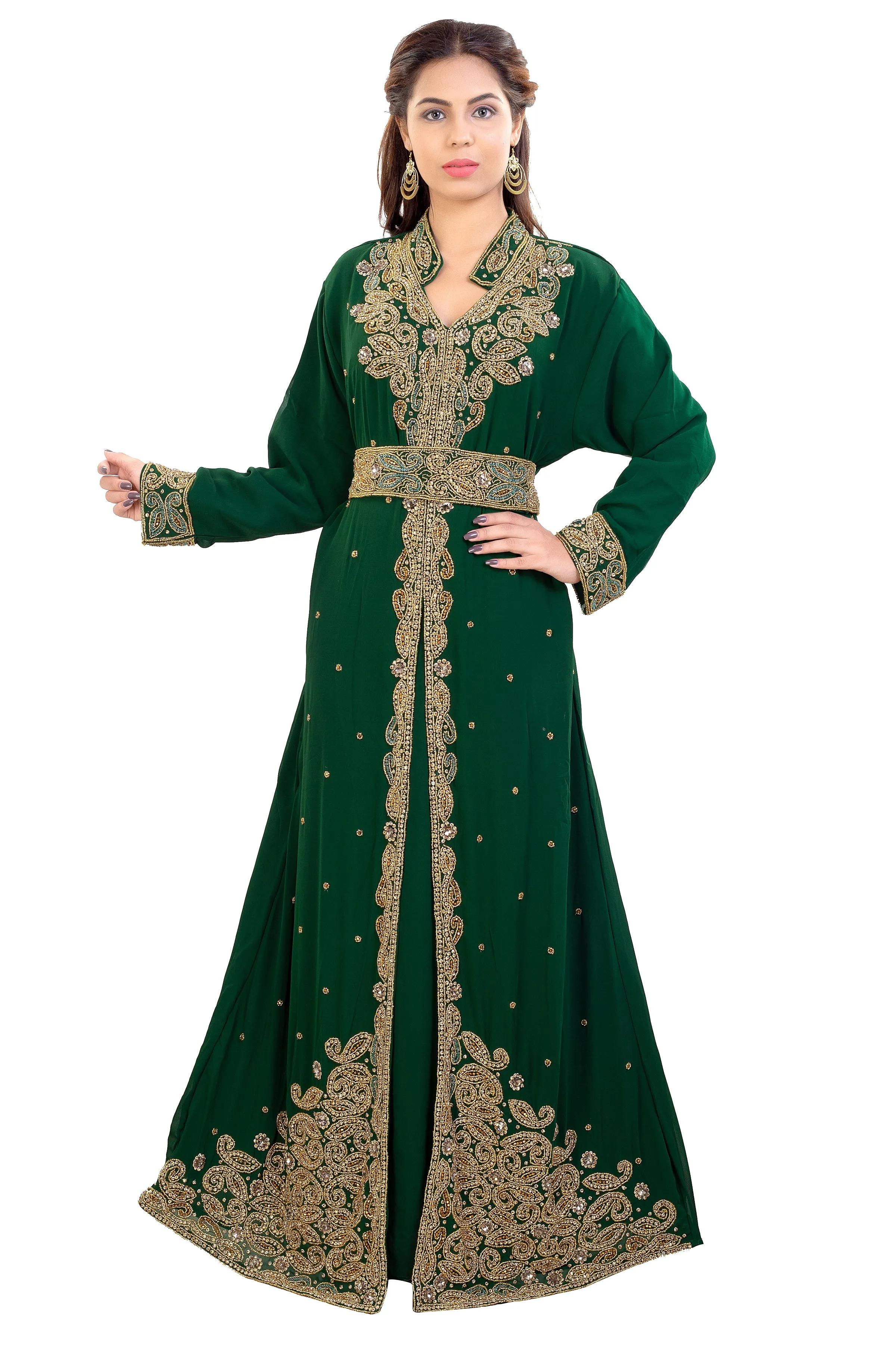 Arabian Jalabiya Collared Neck Kaftan Dress