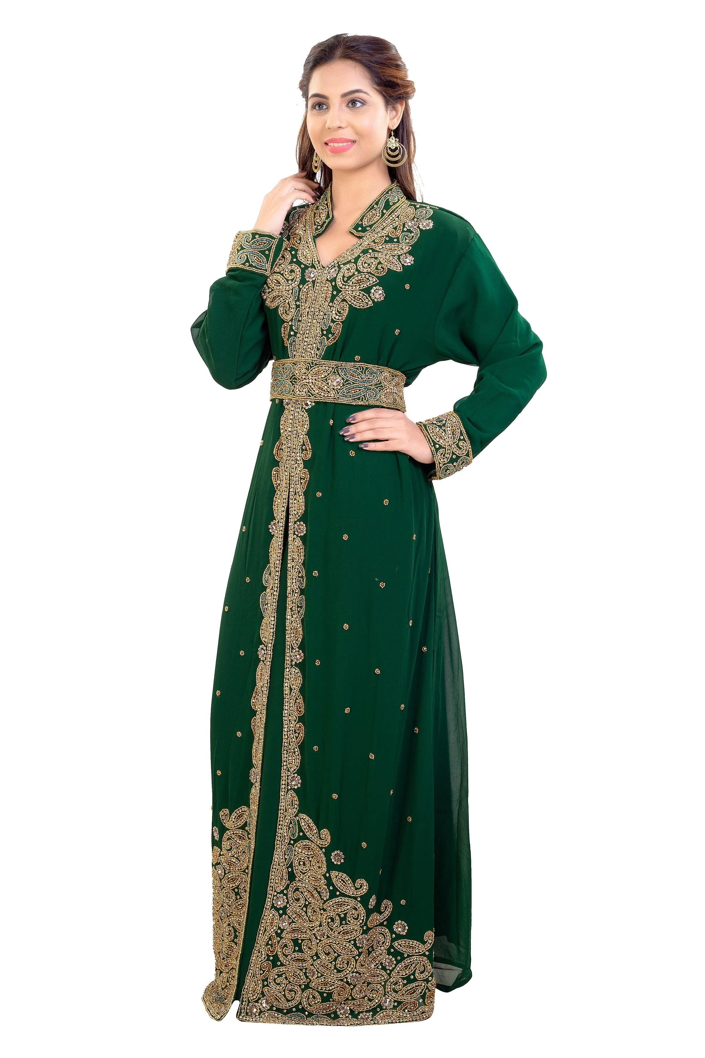 Arabian Jalabiya Collared Neck Kaftan Dress