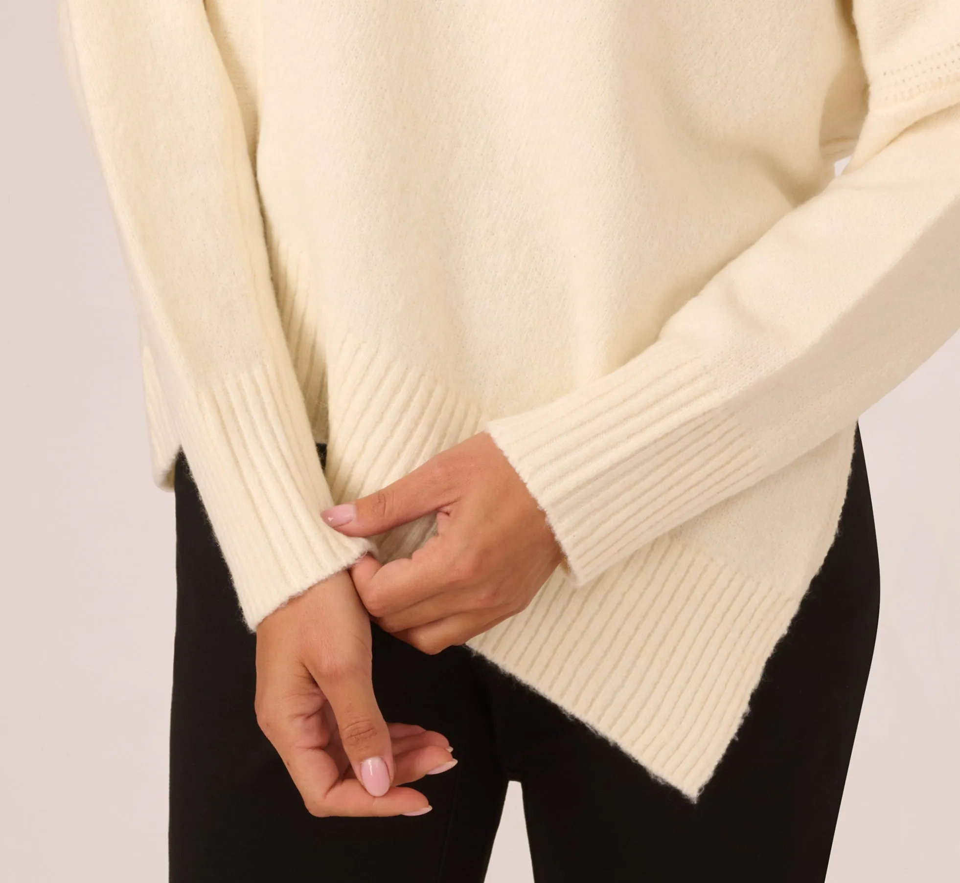 Asymmetrical Slouchy Dolman Sleeve Pullover Sweater In Cream