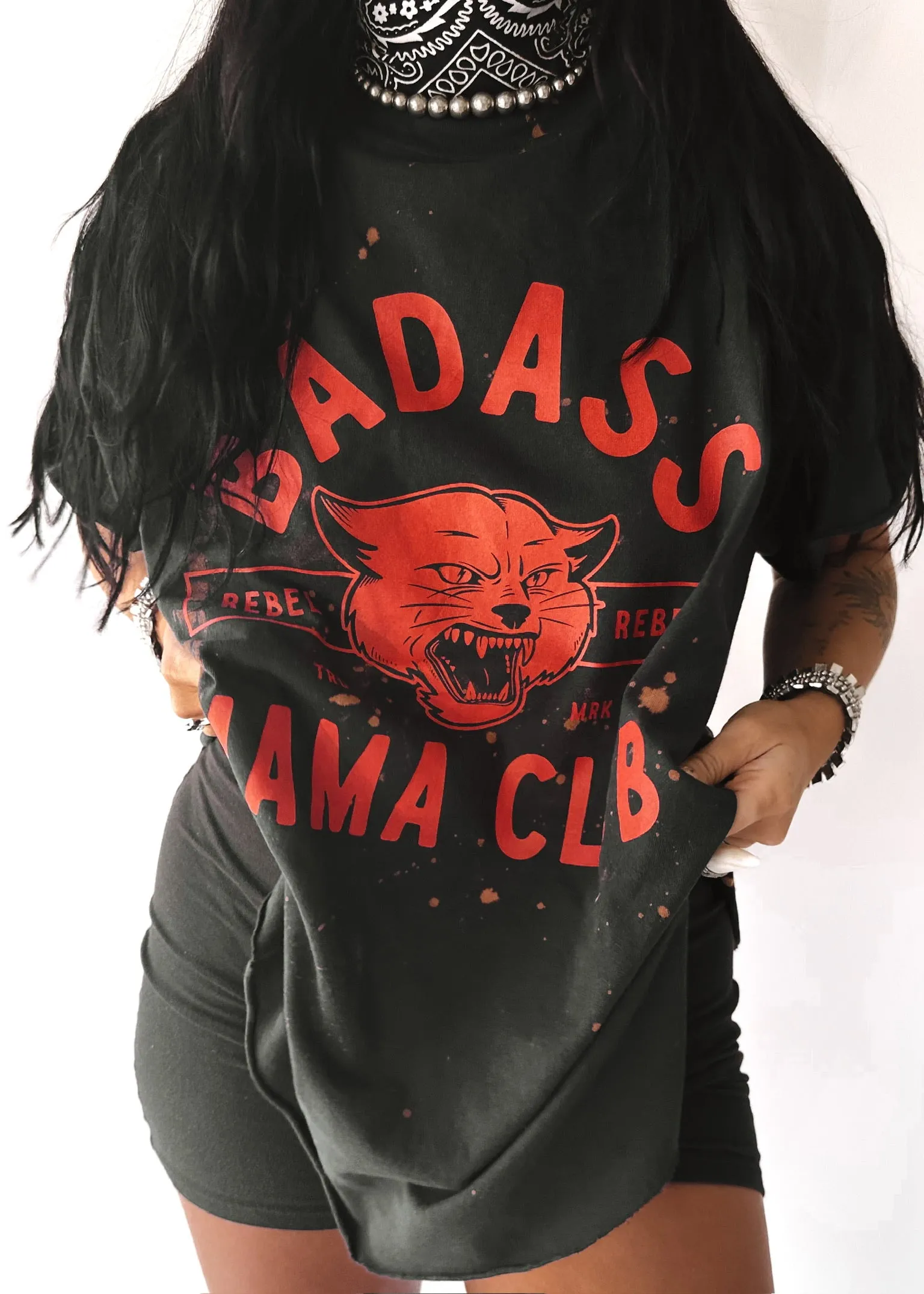 BADASS MAMA CLUB BLEACHED OUT SIDE SLIT TEE