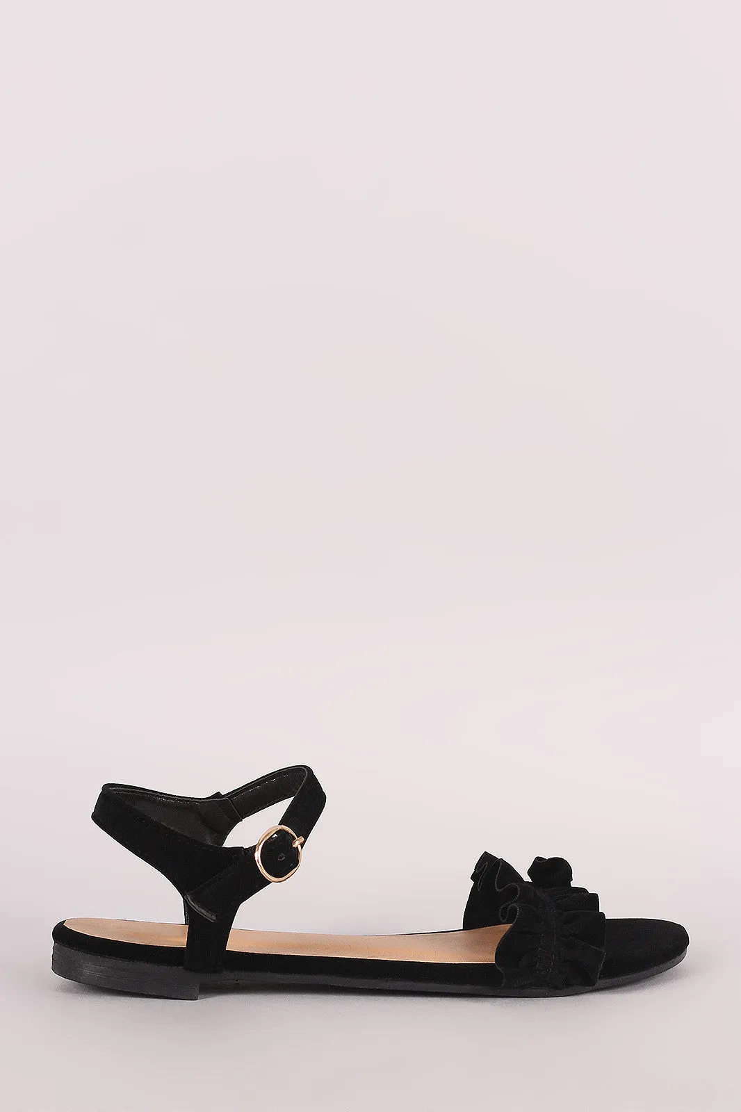 Bamboo Ruffle Ankle Strap Flat Sandal