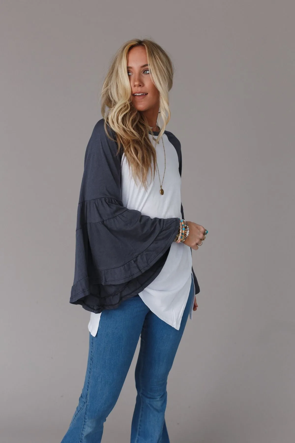 Bell Sleeve Baseball Tee - Charcoal