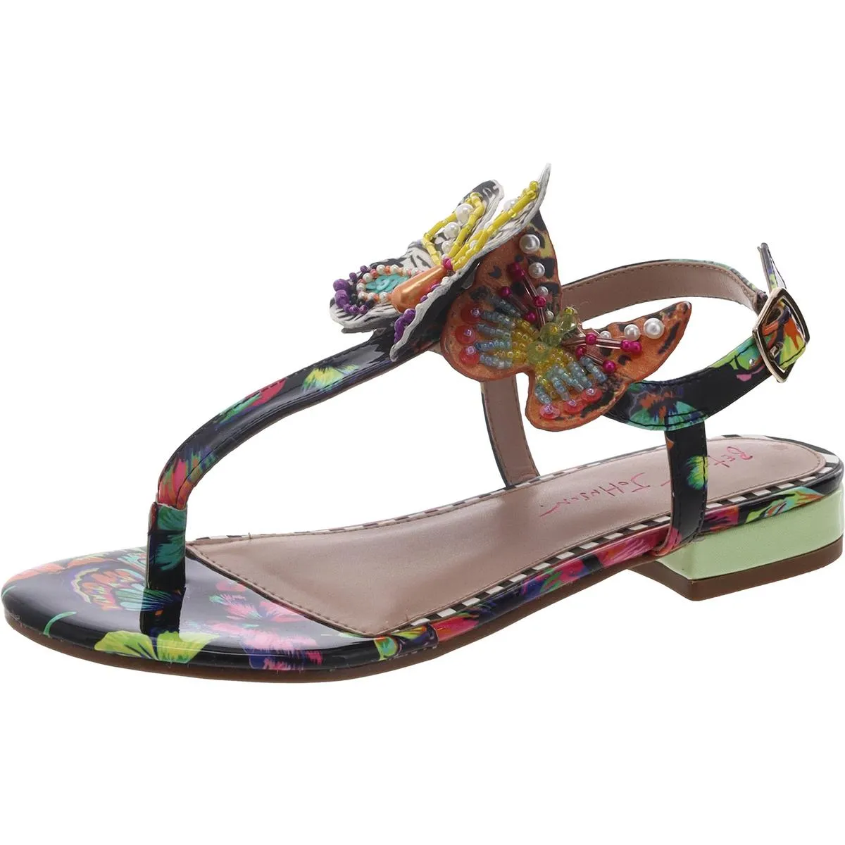 Betsey Johnson Womens Dacie Patent Beaded T-Strap Sandals