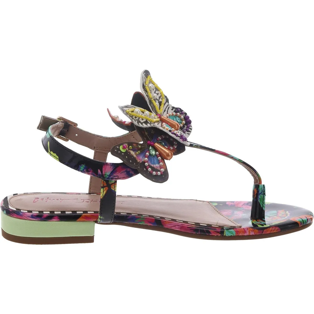 Betsey Johnson Womens Dacie Patent Beaded T-Strap Sandals