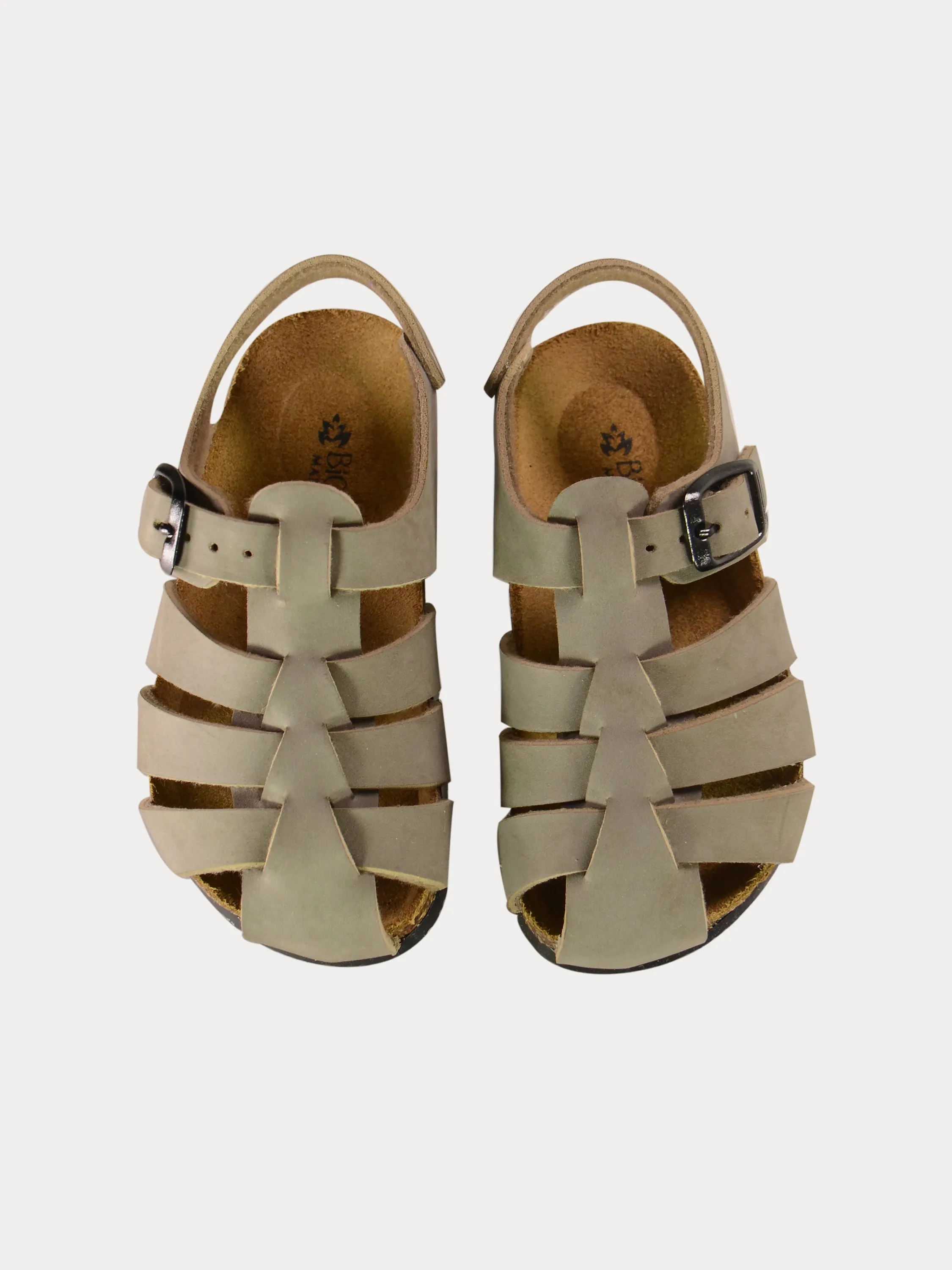 Biochic Back Strap Sandals in Beige Leather