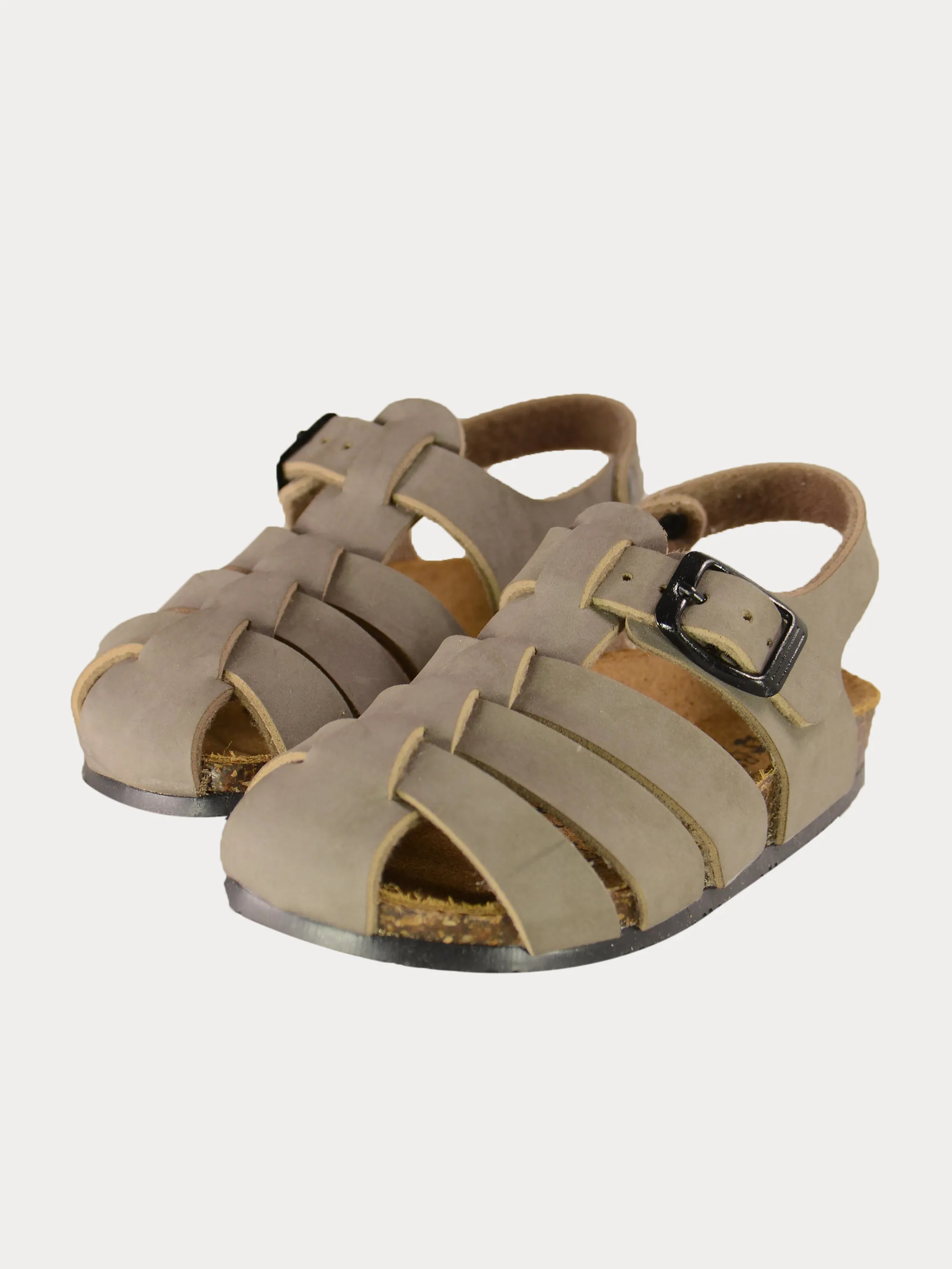 Biochic Back Strap Sandals in Beige Leather