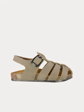 Biochic Back Strap Sandals in Beige Leather