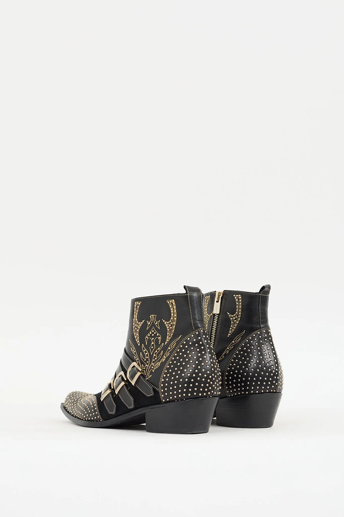 Black & Gold Leather & Suede Embellished Western Boot