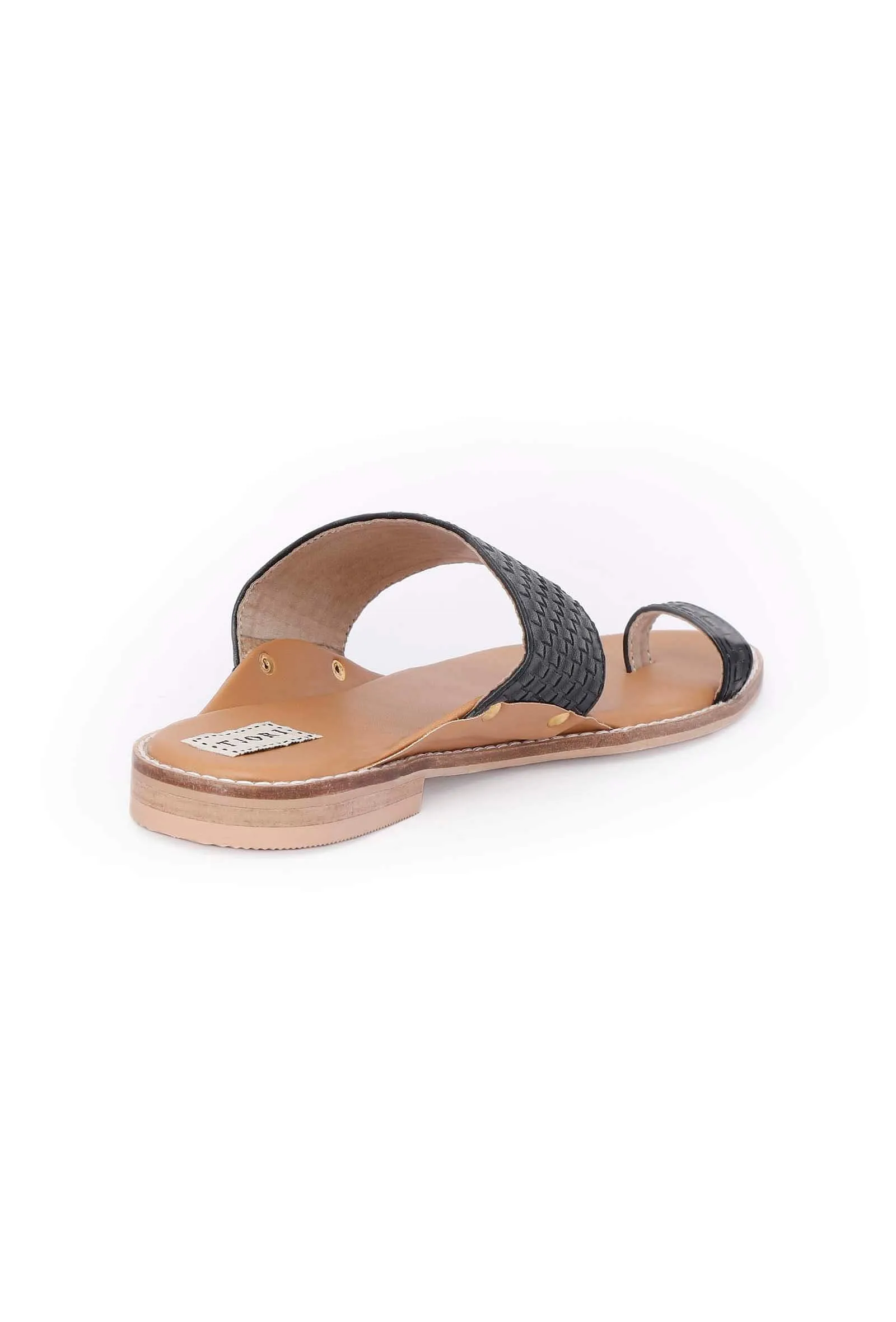 Black Handwoven Cruelty-Freeleather Kolhapuri Chappal