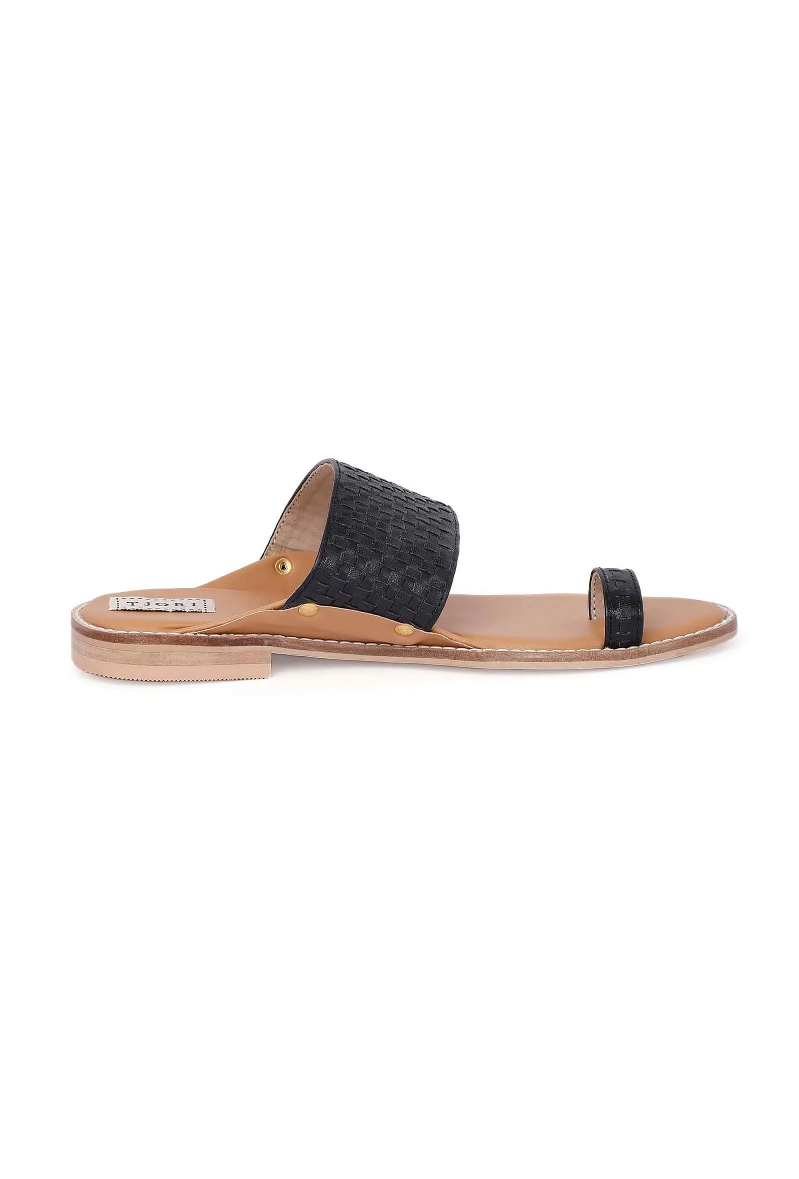 Black Handwoven Cruelty-Freeleather Kolhapuri Chappal