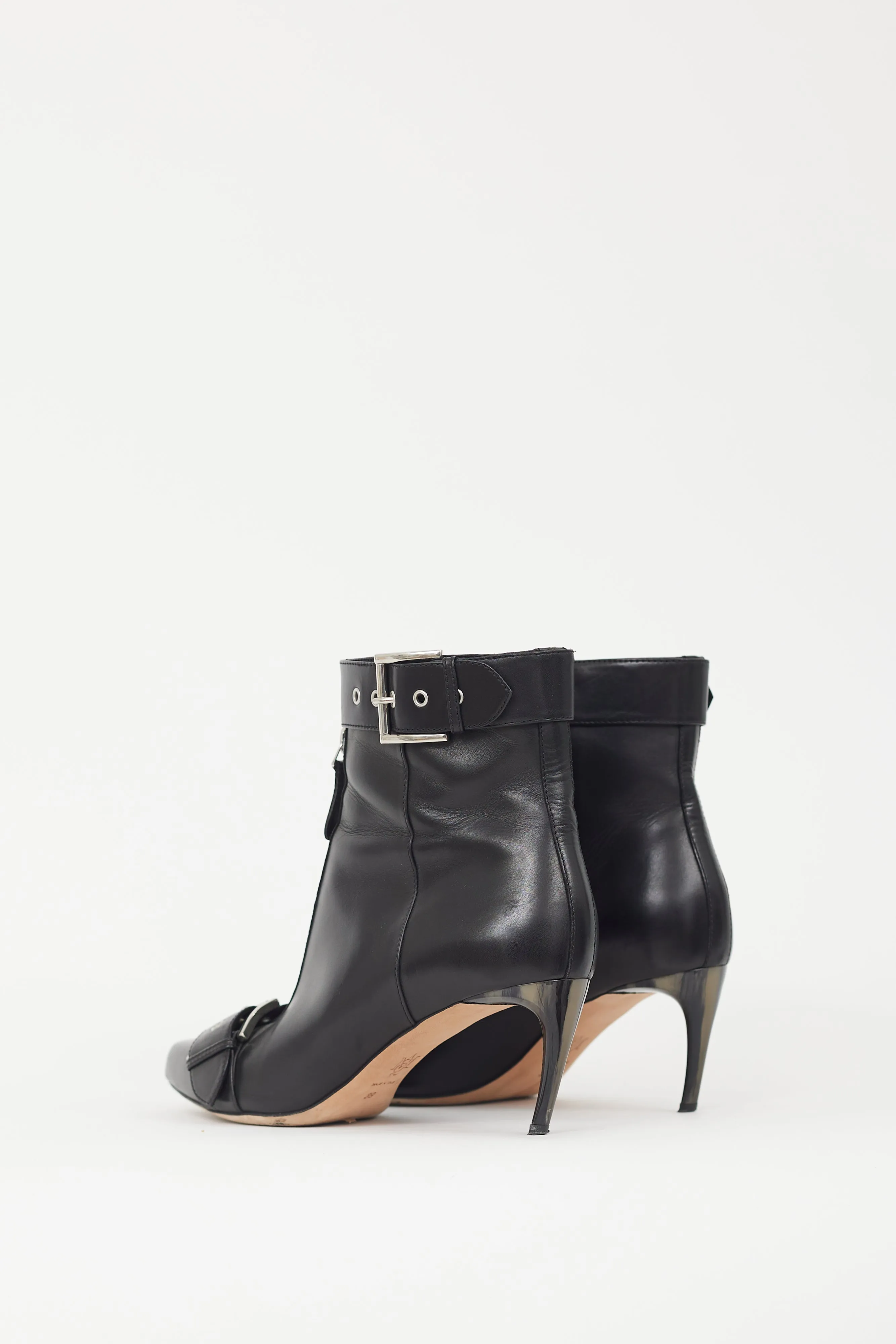 Black Leather Buckle Strap Boot