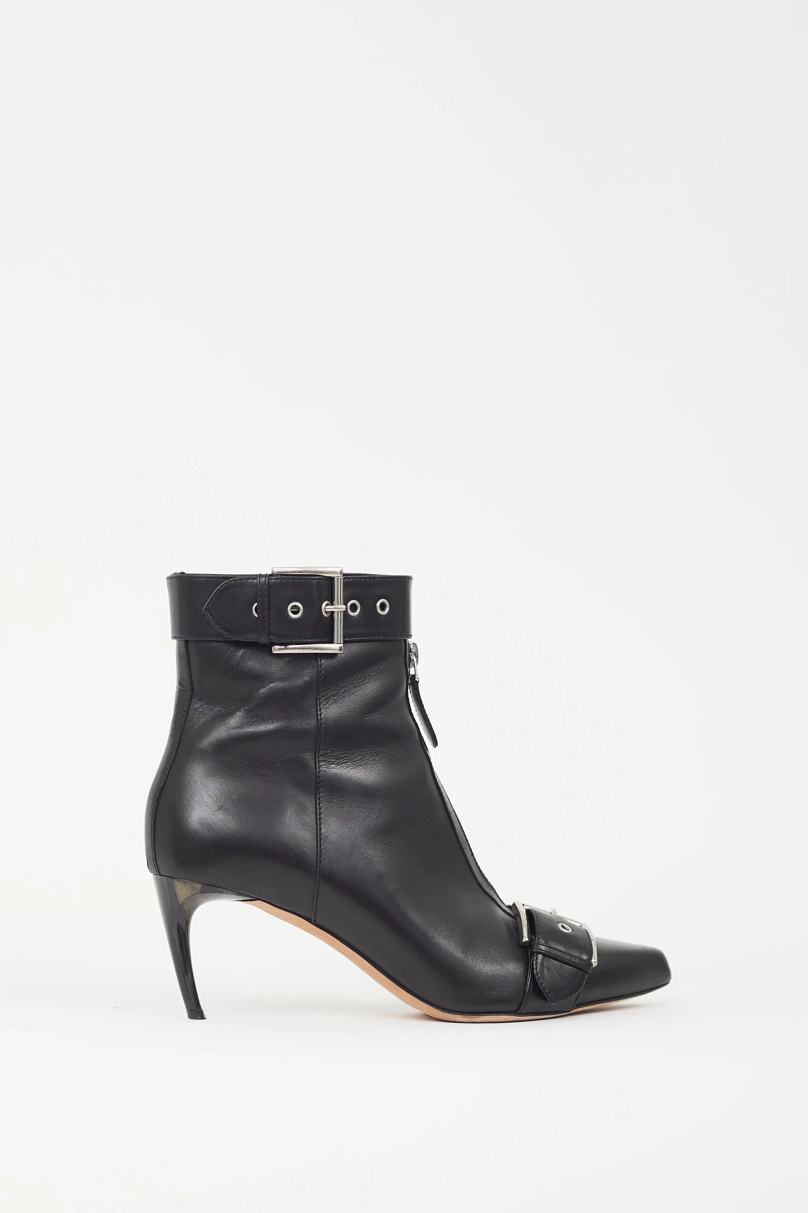 Black Leather Buckle Strap Boot