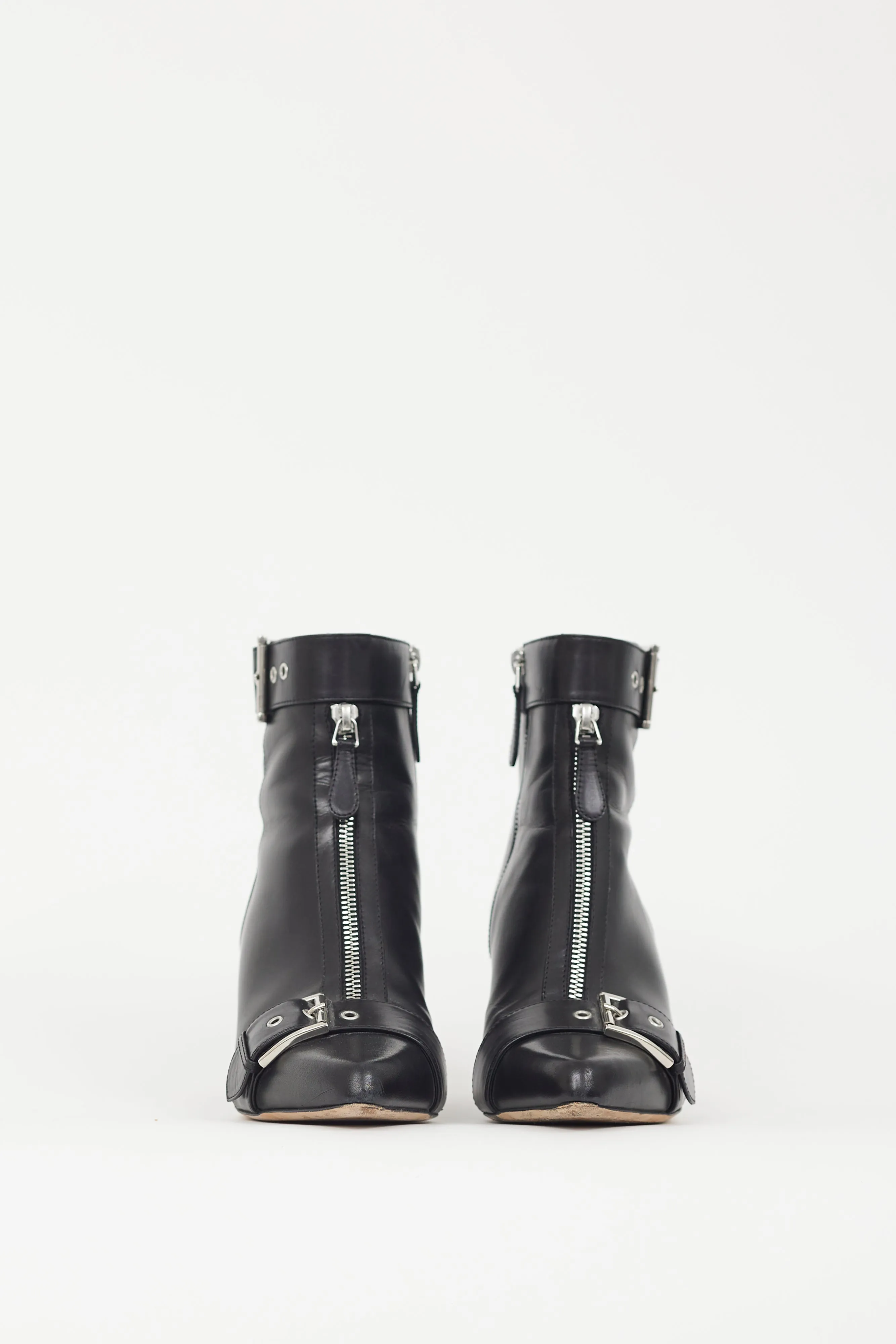 Black Leather Buckle Strap Boot