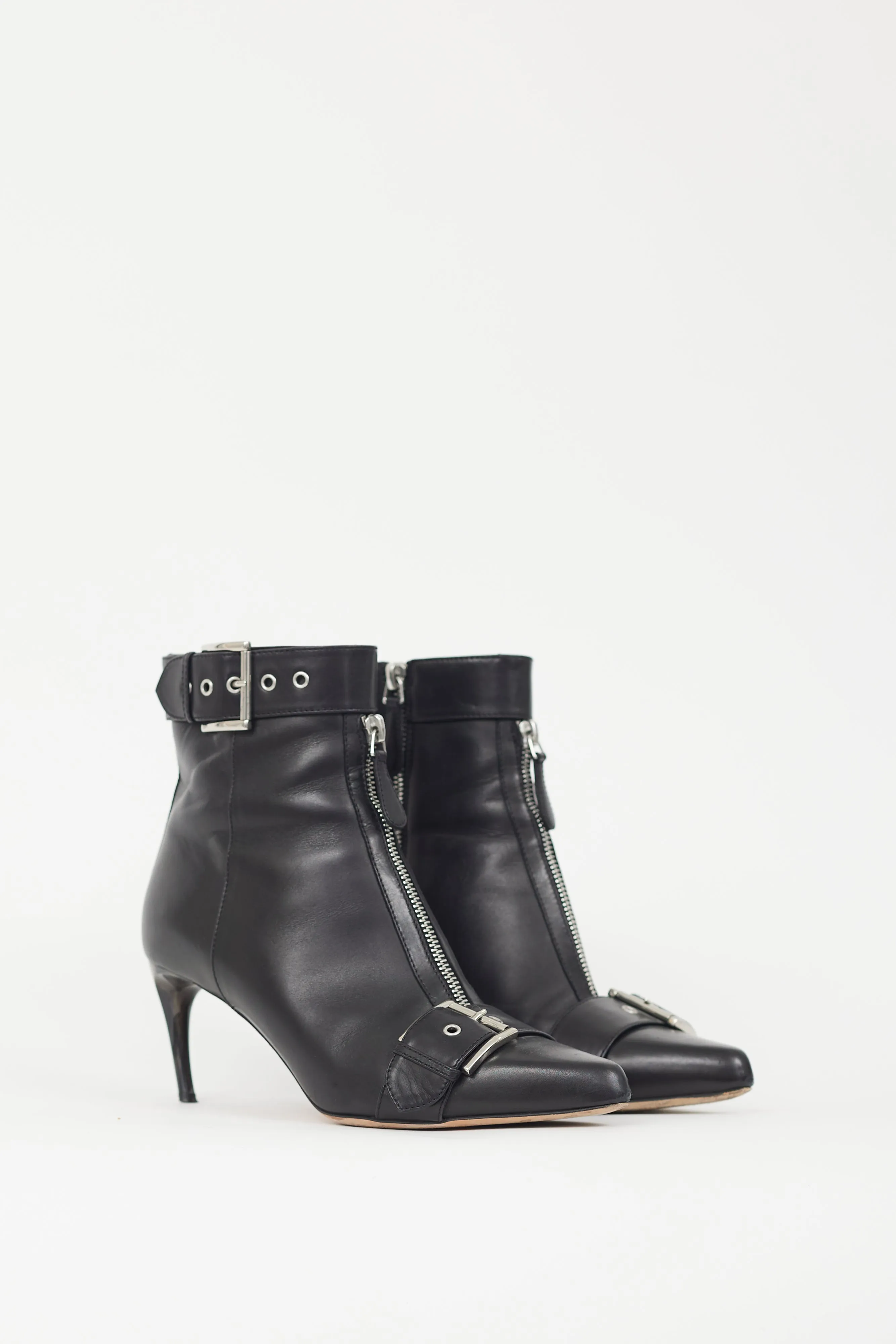 Black Leather Buckle Strap Boot