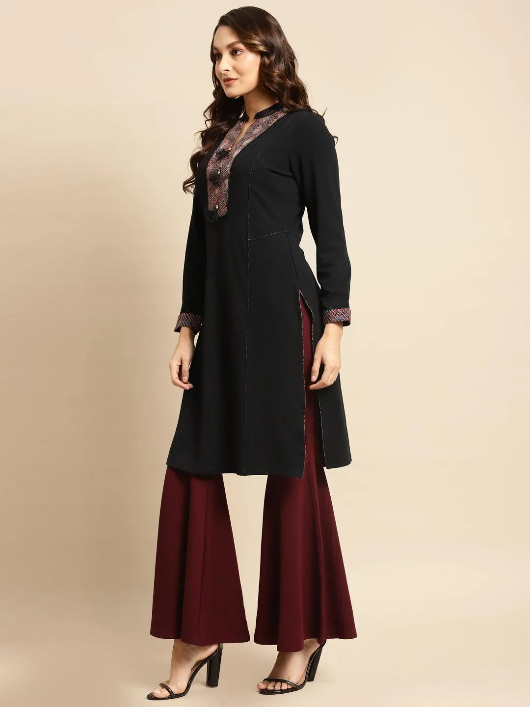 Black Regular Embroidery Kurti