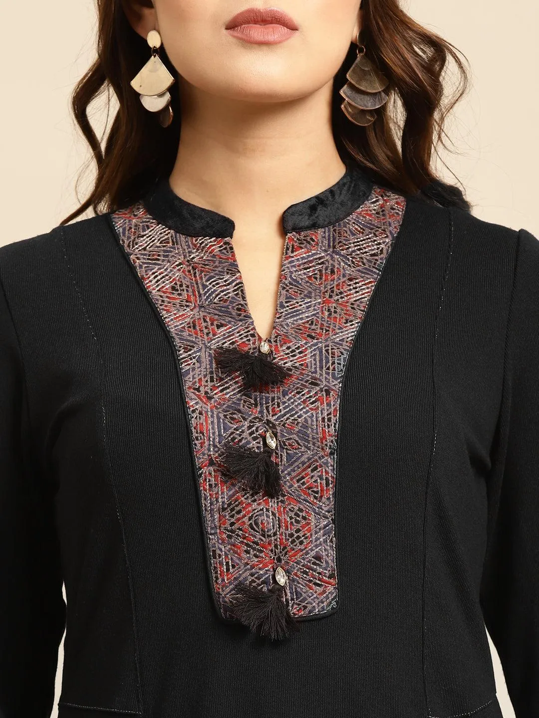 Black Regular Embroidery Kurti