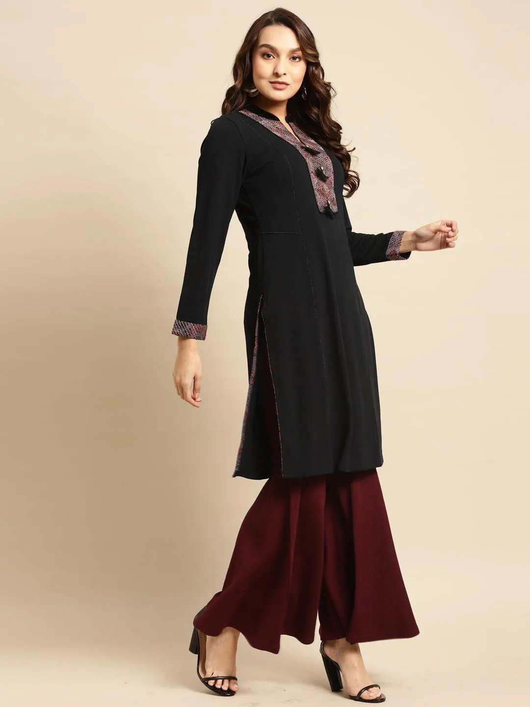 Black Regular Embroidery Kurti