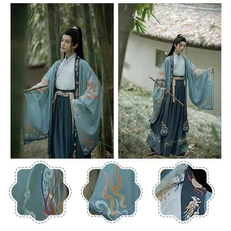 Blue Dragon Hanfu Male Traditional Chinese Clothing