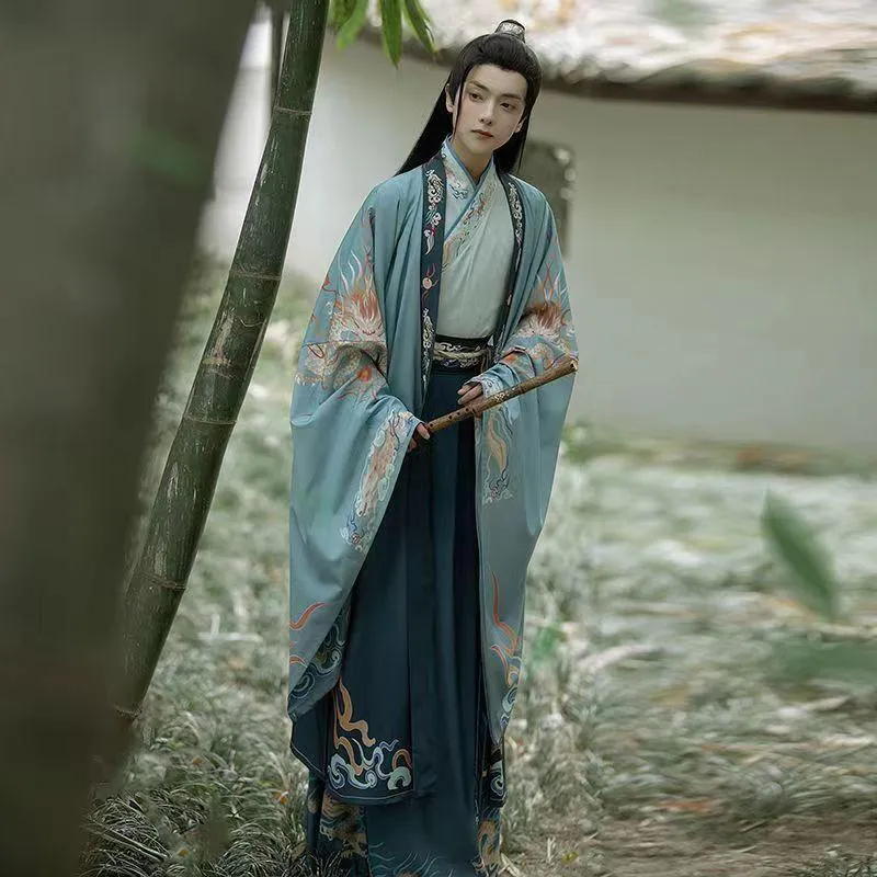 Blue Dragon Hanfu Male Traditional Chinese Clothing