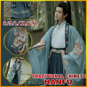 Blue Dragon Hanfu Male Traditional Chinese Clothing