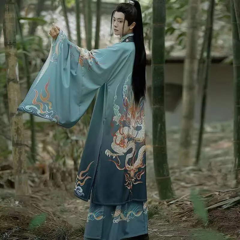 Blue Dragon Hanfu Male Traditional Chinese Clothing