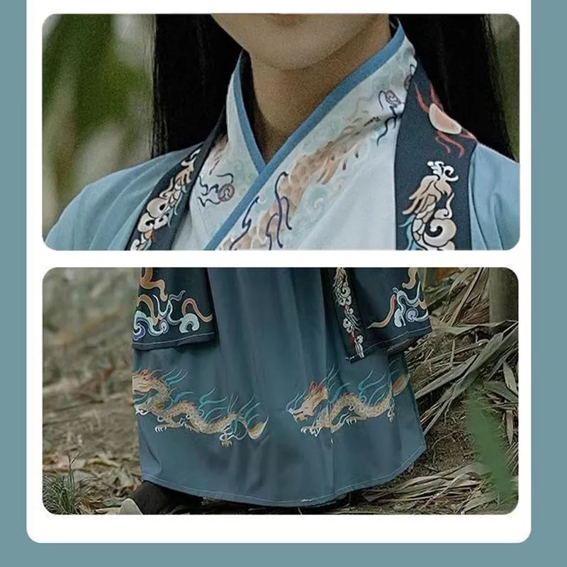 Blue Dragon Hanfu Male Traditional Chinese Clothing