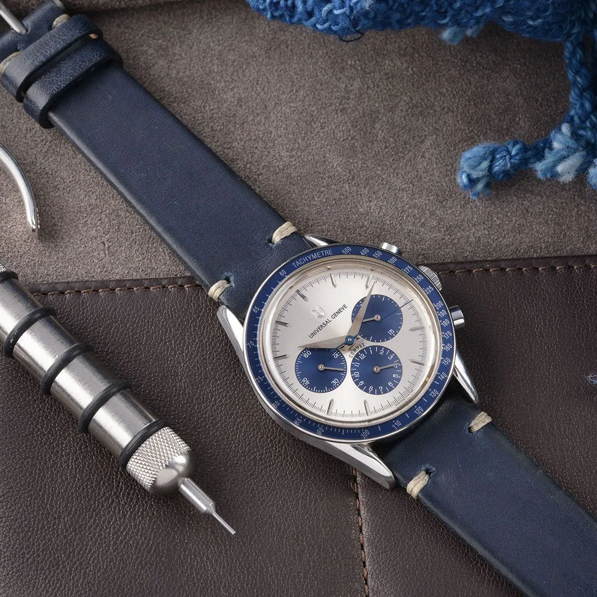 Blue Ink Leather Watch Strap