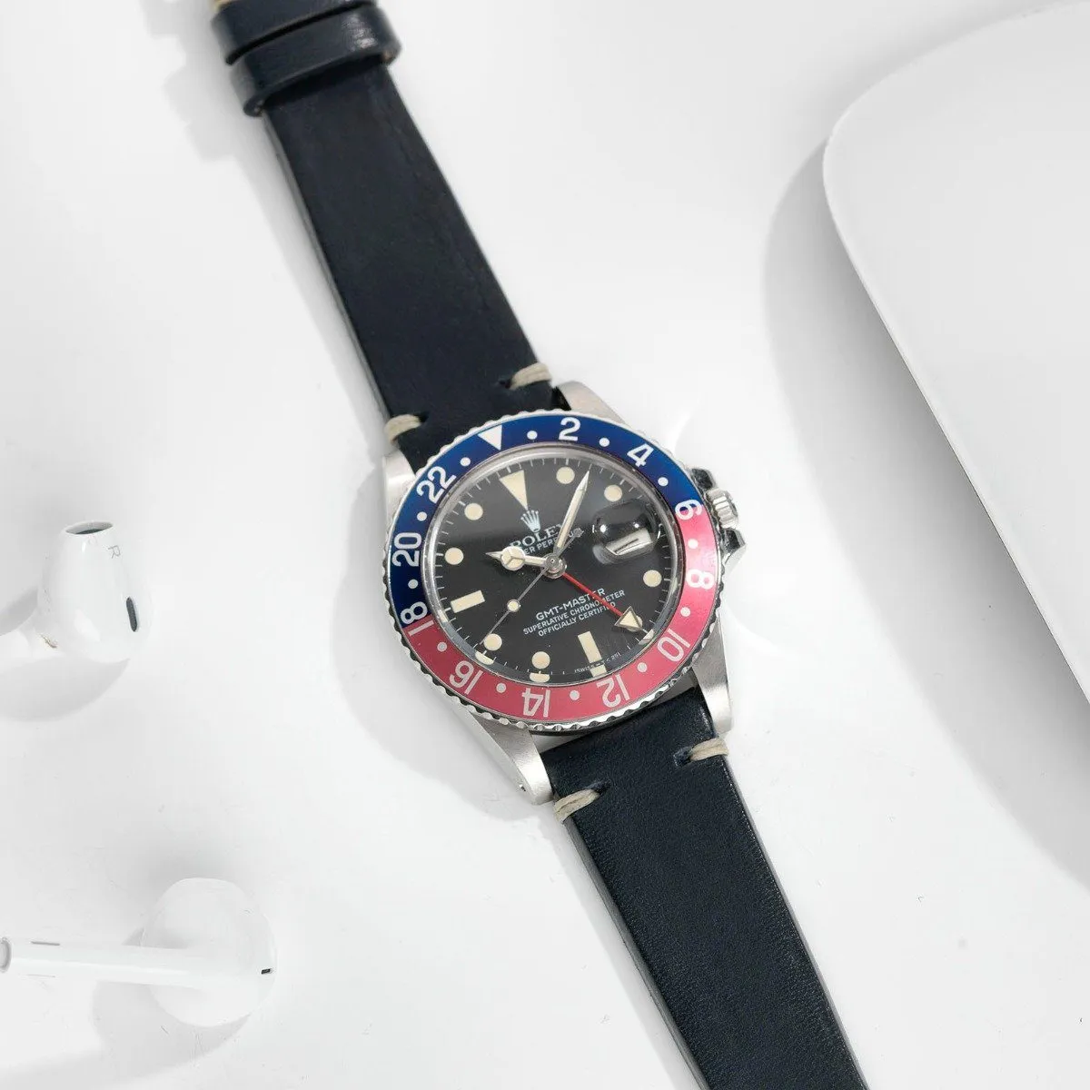 Blue Ink Leather Watch Strap