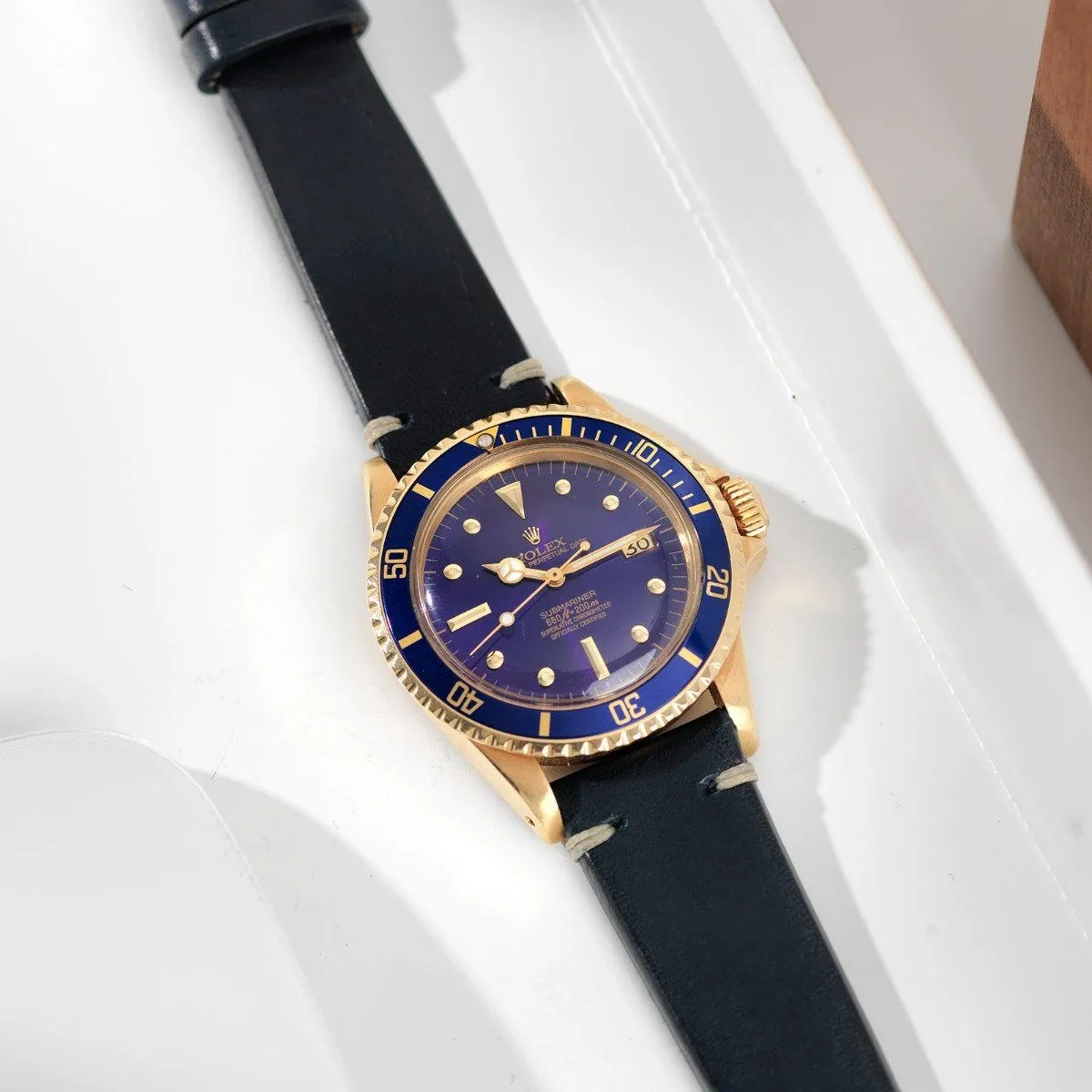 Blue Ink Leather Watch Strap