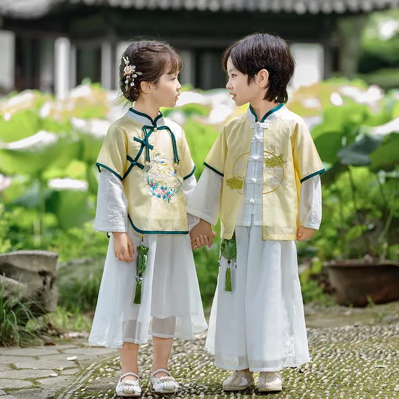 Boy's Imperial Yellow & Azure Hanfu Set